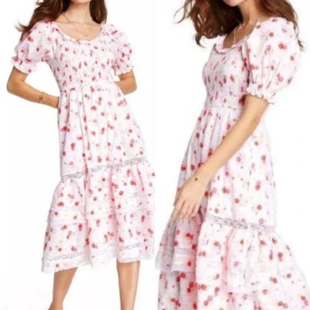 LoveShackFancy X Target Cosette Floral Midi Dress Smocked Cottagecore Lace Pink - Picture 13 of 14